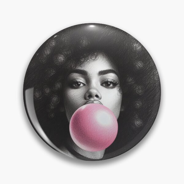 Item preview, Mulher negra, cabelo afro em preto e branco fazendo uma bola rosa com a goma de mascar designed and sold by GirlaineSQ.