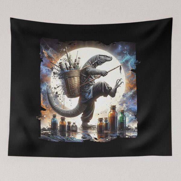 Item preview, Komodo Dragon Causing Chaos Among Bottles and Potions designed and sold by Hungry-Murphy.
