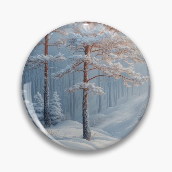 Item preview, Pine trees covered with snow on path leading to the forest misty designed and sold by MargaretWiktor.