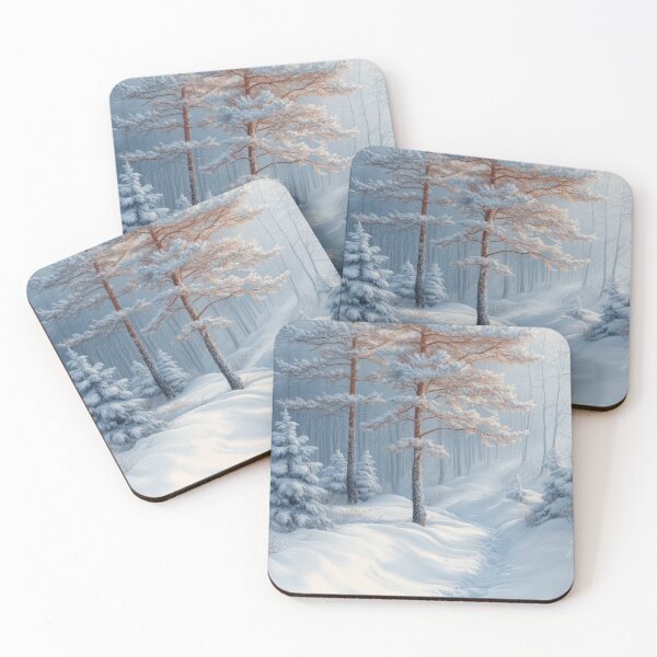 Item preview, Pine trees covered with snow on path leading to the forest misty designed and sold by MargaretWiktor.