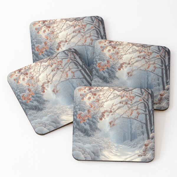 Item preview, Trees covered with snow on path leading to the misty forest.  designed and sold by MargaretWiktor.