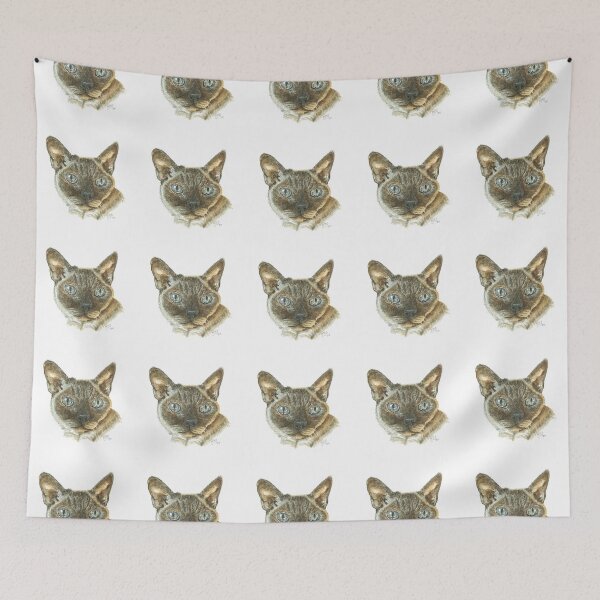 Item preview, Brown  cat, Devon Rex painted in watercolor designed and sold by AquarelJanine.