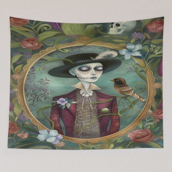 Item preview, Day Of The Dead Artwork With Bird - Sugar Skull Art designed and sold by Frame & Fold.