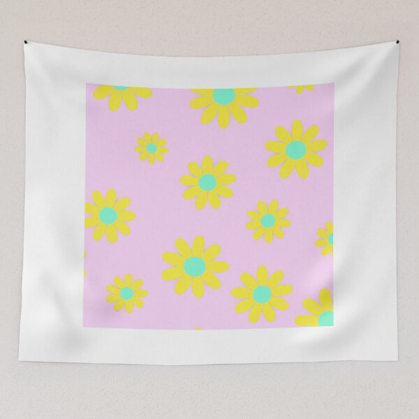 Item preview, RETRO PINK DAISY YELLOW WALLPAPER BACKDROP designed and sold by Arts4U.