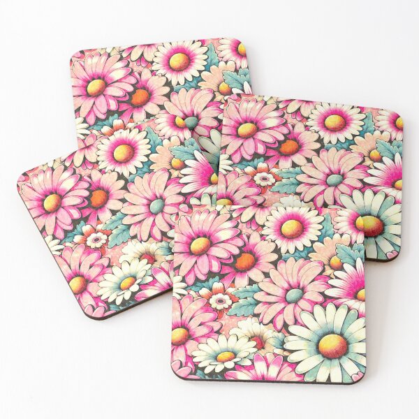 Item preview, VINTAGE RETRO DAISY PINK FLOWER PATTERN BACKGROUND WALLPAPER designed and sold by Arts4U.