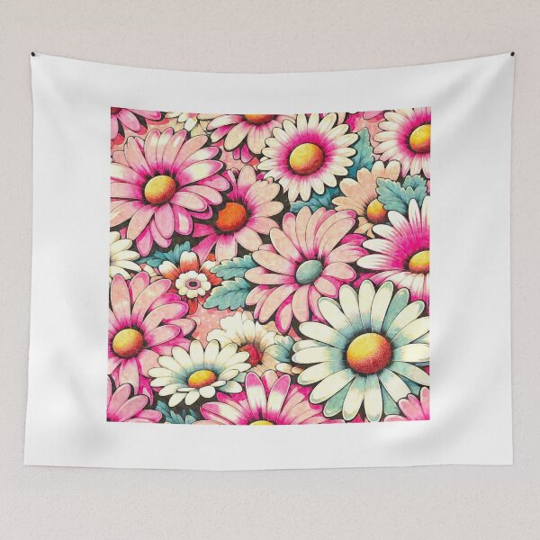 Item preview, VINTAGE RETRO DAISY PINK FLOWER PATTERN BACKGROUND WALLPAPER designed and sold by Arts4U.