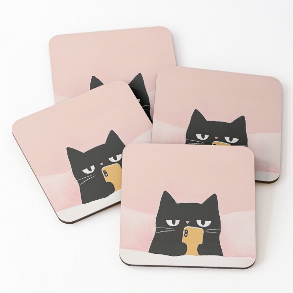 Item preview, Lazy Black Cat Scrolling on the phone in Bed designed and sold by PuffPals.