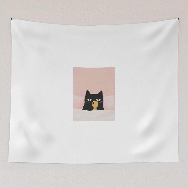 Item preview, Lazy Black Cat Scrolling on the phone in Bed designed and sold by PuffPals.