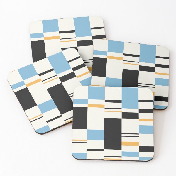 Item preview, Minimal Geometric Rectangles Lines 01 | Abstract Pattern Mid Century Black Cream Sky Blue Mustard designed and sold by MarleneCanto.