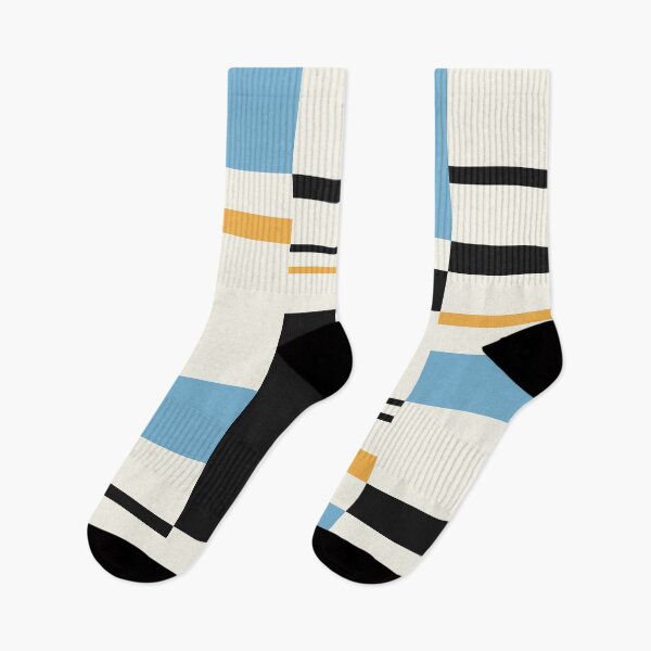 Item preview, Minimal Geometric Rectangles Lines 01 | Abstract Pattern Mid Century Black Cream Sky Blue Mustard designed and sold by MarleneCanto.