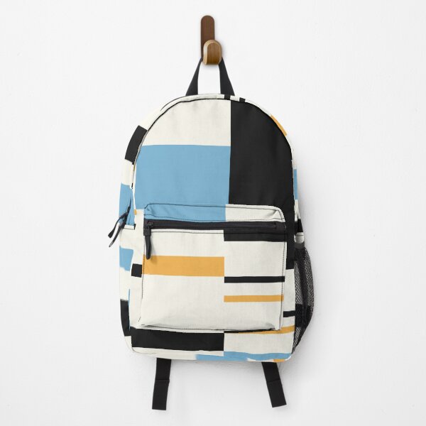 Item preview, Minimal Geometric Rectangles Lines 01 | Abstract Pattern Mid Century Black Cream Sky Blue Mustard designed and sold by MarleneCanto.