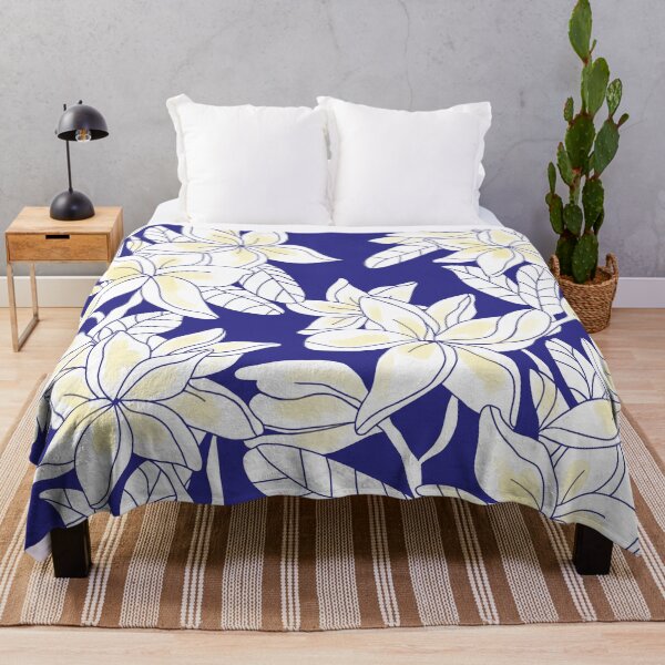 Item preview, Yellow Botanical Plumeria - indigo and white designed and sold by Linda Maliuana.