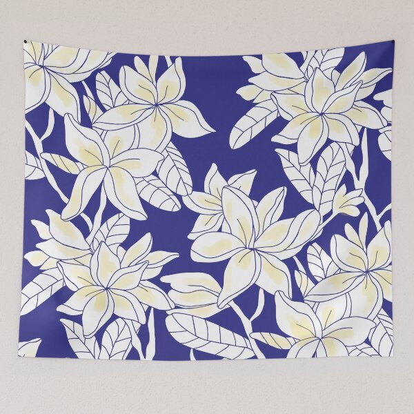 Item preview, Yellow Botanical Plumeria - indigo and white designed and sold by Linda Maliuana.