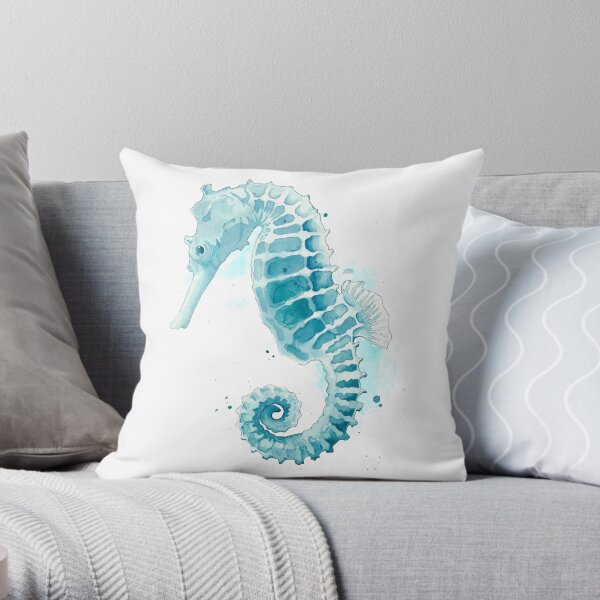 Watercolor Seahorse Throw Pillow