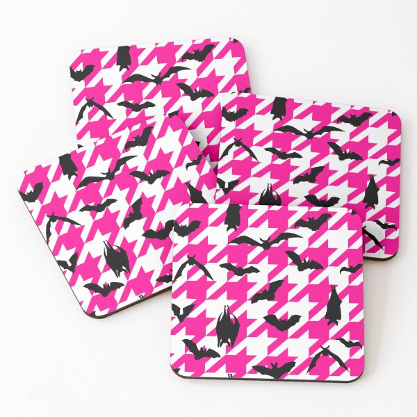 Item preview, pink houndstooth halloween black bats designed and sold by Gossip Rag.
