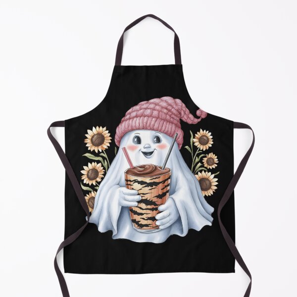 Item preview, Spooky Cute Ghost with Chocolate Drink and Sunflowers - Halloween Art designed and sold by RINRADA KHANMOREE.