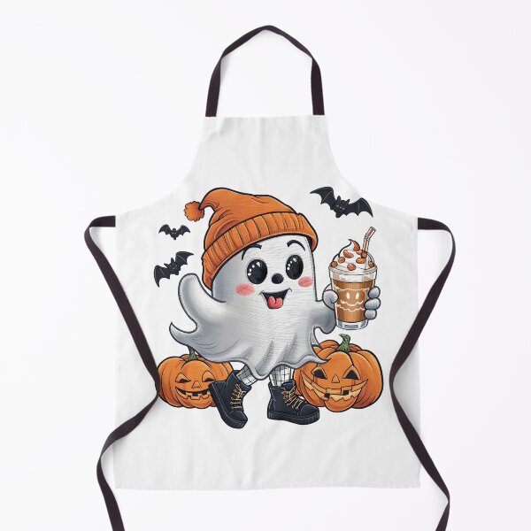 Item preview, Cute Halloween Ghost with Pumpkin Spice Latte and Pumpkins - Spooky Fun Art designed and sold by RINRADA KHANMOREE.