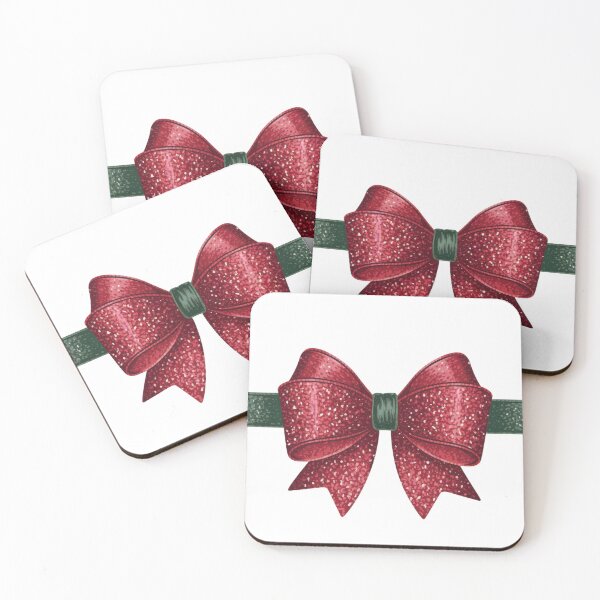 Item preview, Glittery Red Christmas Bow with Green Ribbon designed and sold by ImagineCorner.