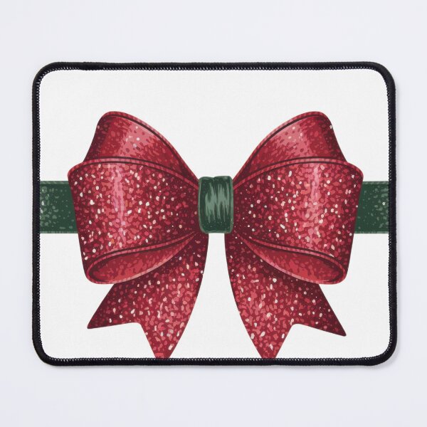 Item preview, Glittery Red Christmas Bow with Green Ribbon designed and sold by ImagineCorner.
