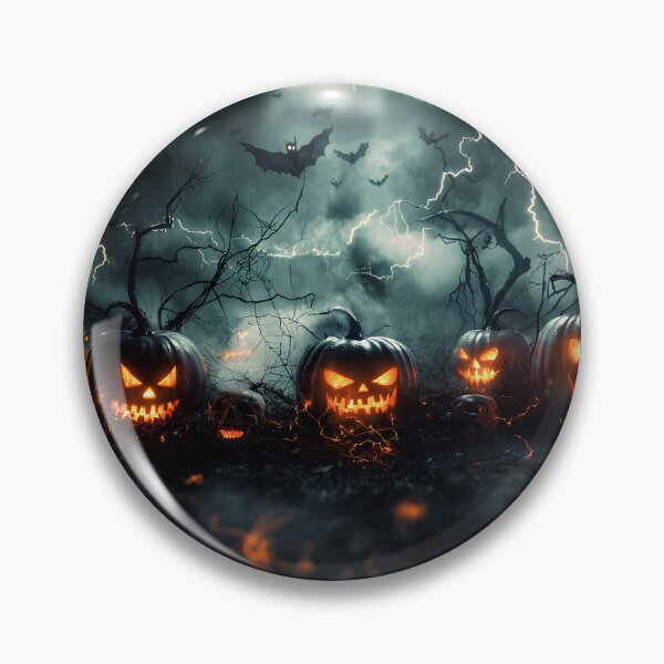 Item preview, Sinister Jack-o'-lanterns with Lightning in Dark Halloween Scene designed and sold by Fab-Haven.