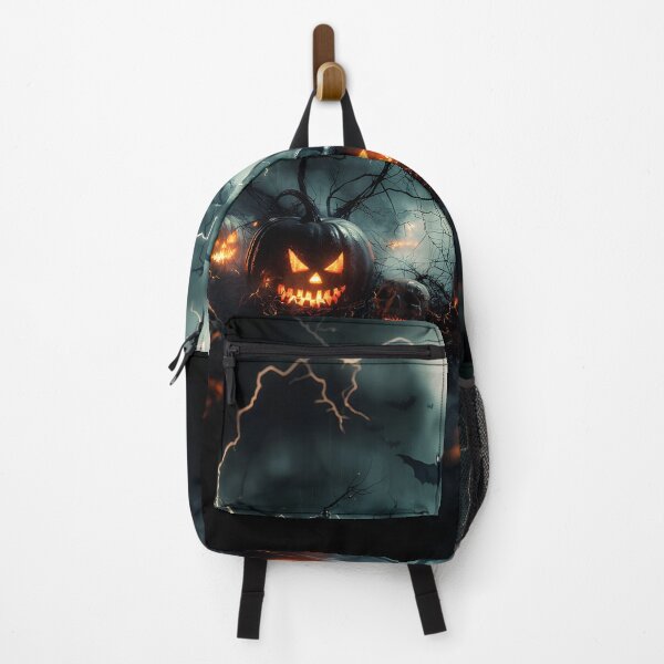 Item preview, Sinister Jack-o'-lanterns with Lightning in Dark Halloween Scene designed and sold by Fab-Haven.