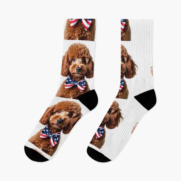 Item preview, Funny cool Poodle dog wearing a USA flag bow tie designed and sold by LazyOwlStore.