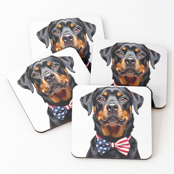 Item preview, Funny cool Rottweiler dog wearing a USA flag bow tie designed and sold by LazyOwlStore.