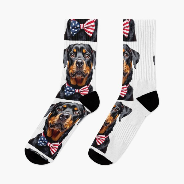 Item preview, Funny cool Rottweiler dog wearing a USA flag bow tie designed and sold by LazyOwlStore.