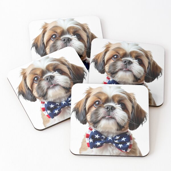 Item preview, Funny cool Shih Tzu dog wearing a USA flag bow tie designed and sold by LazyOwlStore.