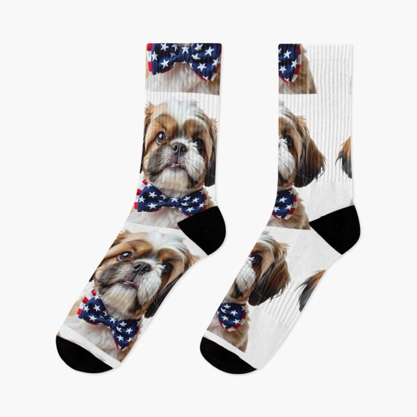 Item preview, Funny cool Shih Tzu dog wearing a USA flag bow tie designed and sold by LazyOwlStore.