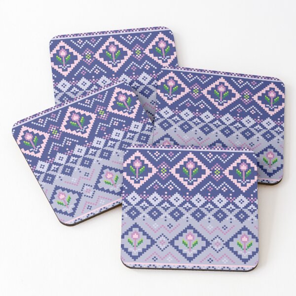 Item preview, Pixel art flower on Blue background wallpaper. designed and sold by Alynek-Design.