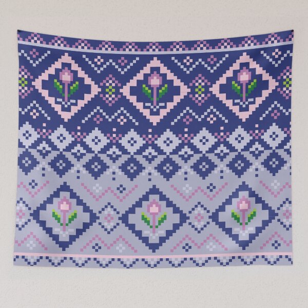 Item preview, Pixel art flower on Blue background wallpaper. designed and sold by Alynek-Design.