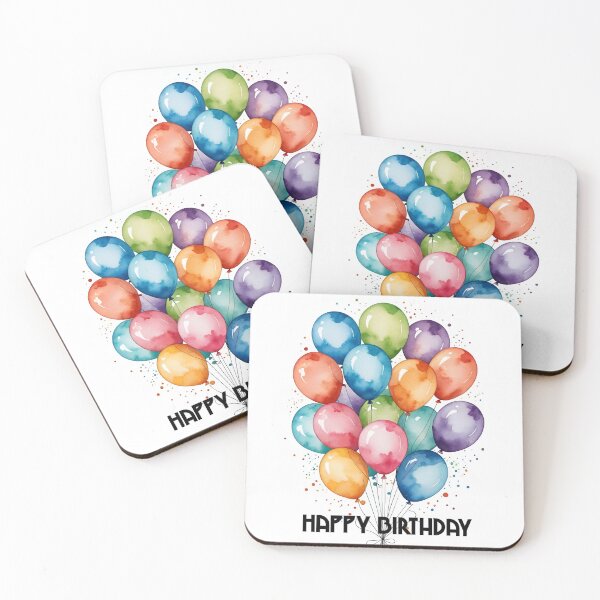 Item preview, Happy birthday balloons rainbow watercolor or congratulations art paint illustration art deco birthday text designed and sold by cheekylorns.