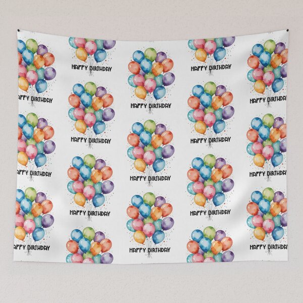 Item preview, Happy birthday balloons rainbow watercolor or congratulations art paint illustration art deco birthday text designed and sold by cheekylorns.
