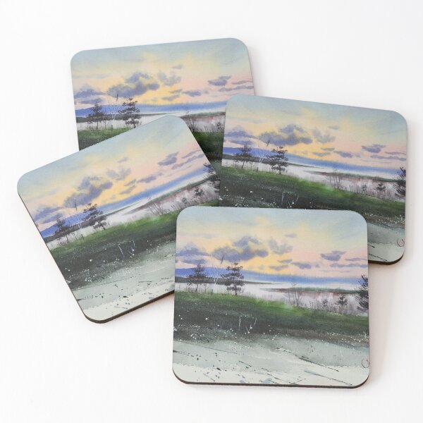 Item preview, Beautiful autumn sunset scenery watercolor designed and sold by Jennywatercolor.