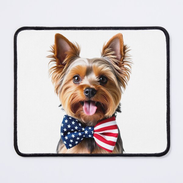 Item preview, Funny cool Yorkshire Terrier dog wearing a USA flag bow tie designed and sold by LazyOwlStore.