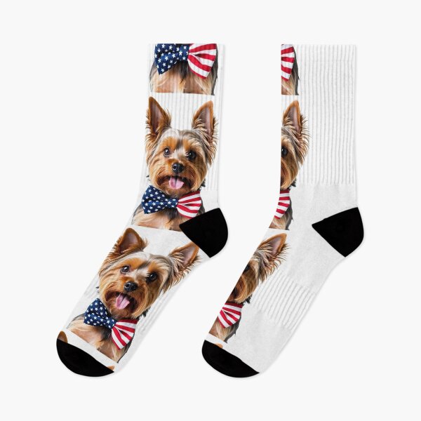 Item preview, Funny cool Yorkshire Terrier dog wearing a USA flag bow tie designed and sold by LazyOwlStore.