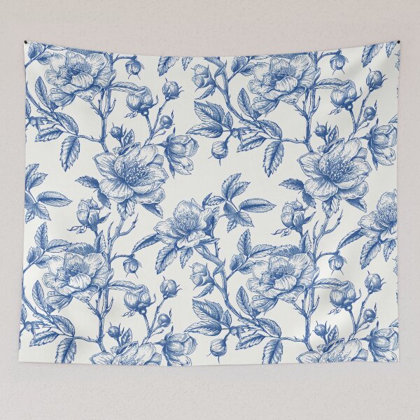 Item preview, Blue white vintage floral pattern designed and sold by AnnaGo.