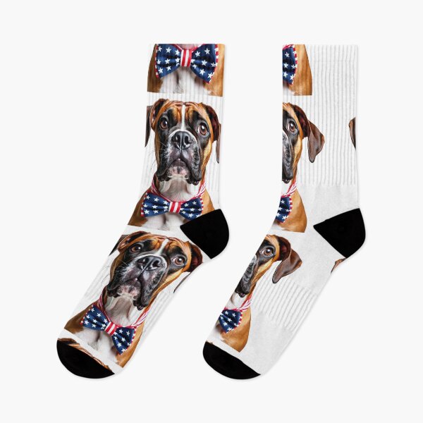 Item preview, Funny cool Boxer dog wearing a USA flag bow tie designed and sold by LazyOwlStore.
