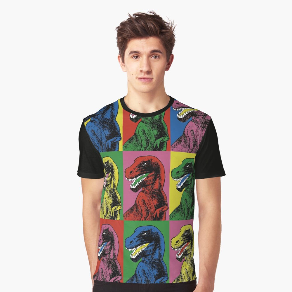 LA Pop Art Men's Raglan Baseball Word Art T-shirt – Dinosaur T-Rex Skeleton