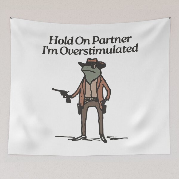 Item preview, Hold On Partner I'm Overstimulated Cowboy Frog Vintage designed and sold by LoveMingle.
