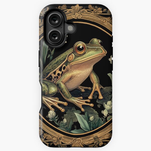Item preview, Pond Whispers - Cute Spotted Frog in Ornate Golden Botanical Frame designed and sold by OasisDreaming.