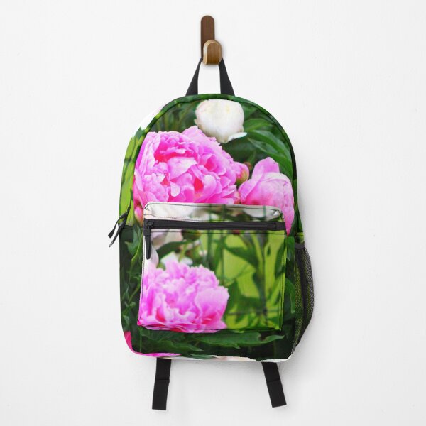 Item preview, Bright pink and white peonies bloom vibrantly in a lush garden setting designed and sold by InezPhotography.