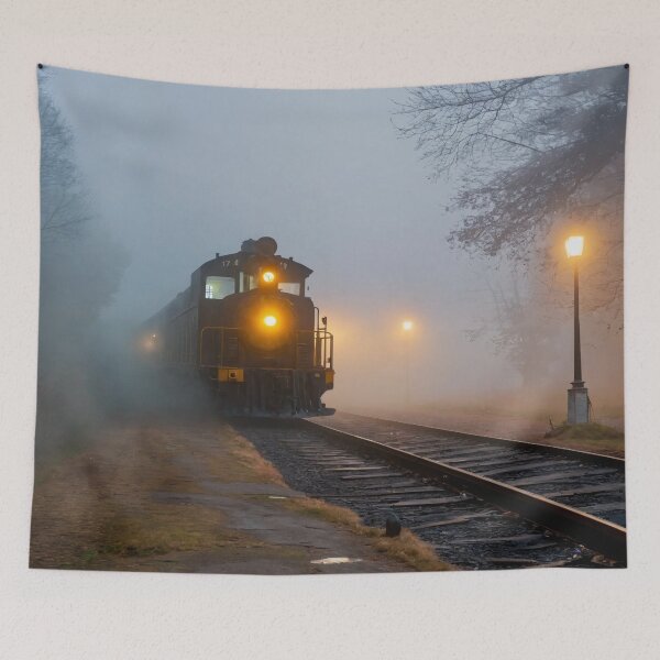 Item preview, ghost train, fog, locomotive designed and sold by DonnaBlankaArt.