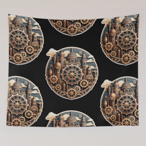 Item preview, Steampunk City in a circular pattern designed and sold by Digitayaa.