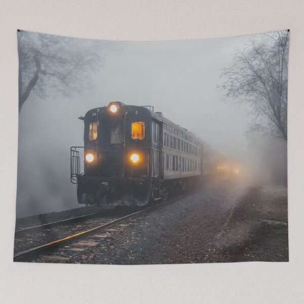 Item preview, ghost train, fog, locomotive designed and sold by DonnaBlankaArt.
