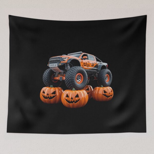 Item preview, Halloween Offroad Monster Truck Riding on Pumpkins - Spooky Adventure Art designed and sold by Colorful-Garden.