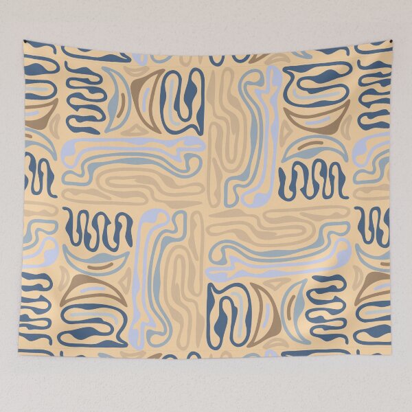 Item preview, Abstract patterned design with flowing lines and curves in blue, beige, and tan colors set against a light background designed and sold by Ihor Ivanov.