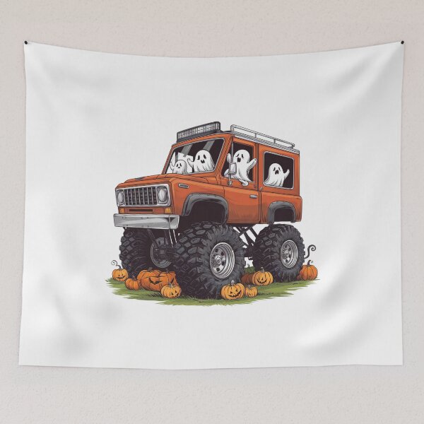 Item preview, Halloween Offroad Monster Truck Riding on Pumpkins - Spooky Adventure Art designed and sold by Colorful-Garden.