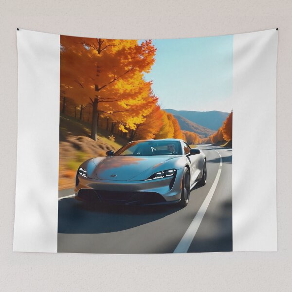 Item preview, Sports Car on an Autumn Road Among Golden Leaves designed and sold by RobiCom.